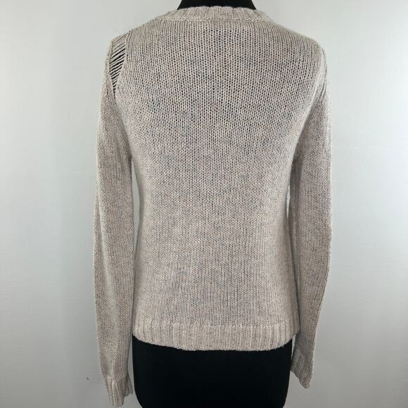 n:PHILANTHROPY Wool Alpaca Crew Distressed Knit Sweater Marble Beige Medium M - Picture 4 of 12